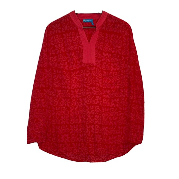 Fresh Produce LARGE Tunic Top Red Floral Lightweight Long Sleeve Blouse - Picture 1 of 6